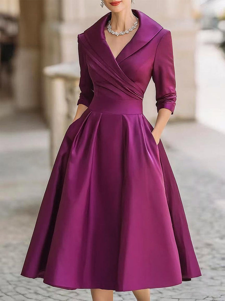 Elaria | Women’s Midi Dress featuring a Wrap Neckline
