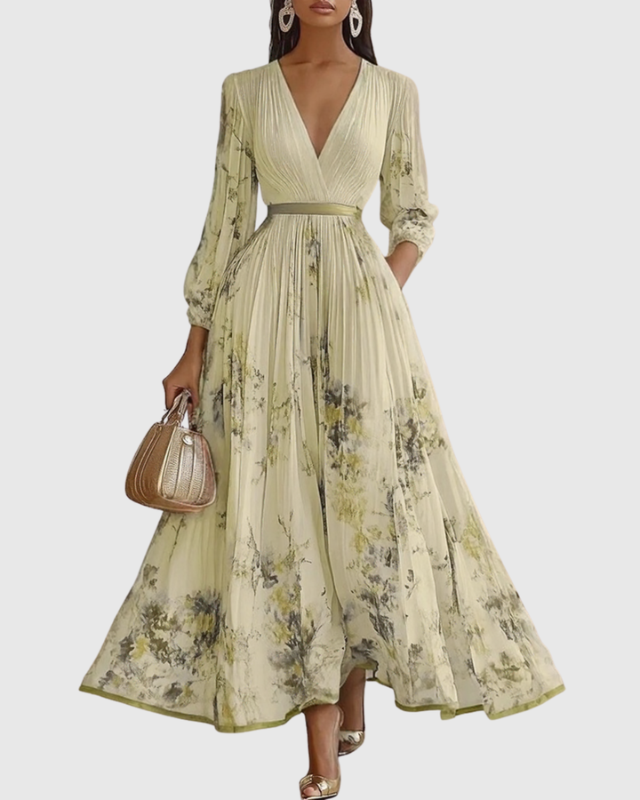 Isadora | Women’s Pleated Midi Dress featuring a Floral Art