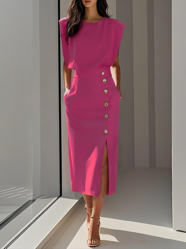 Alessia | Women’s Midi Dress featuring Side Button Accent