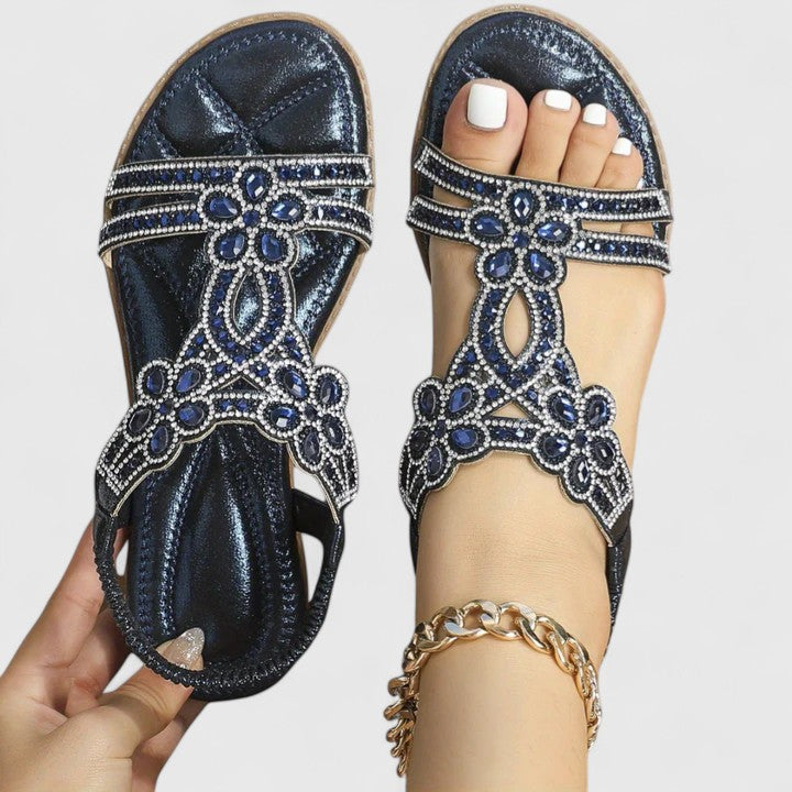 Azura | Women’s Embellished Flat Sandals for Holiday Summer