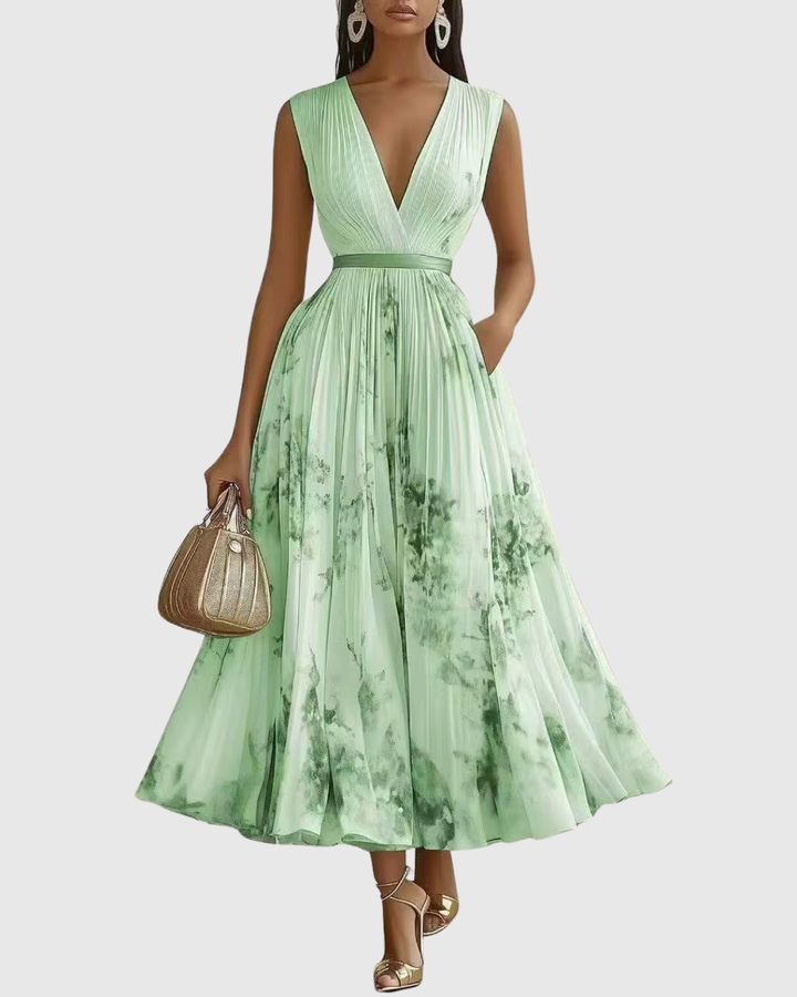 Isadora | Women’s Pleated Midi Dress featuring a Floral Art