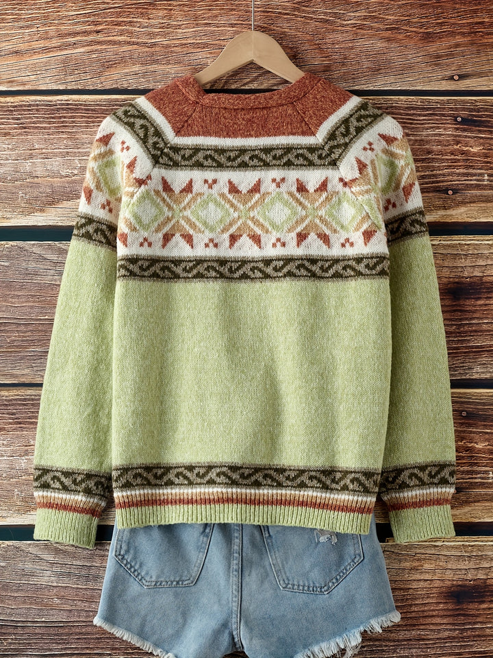 Marlène – Retro Pattern Knit Cardigan