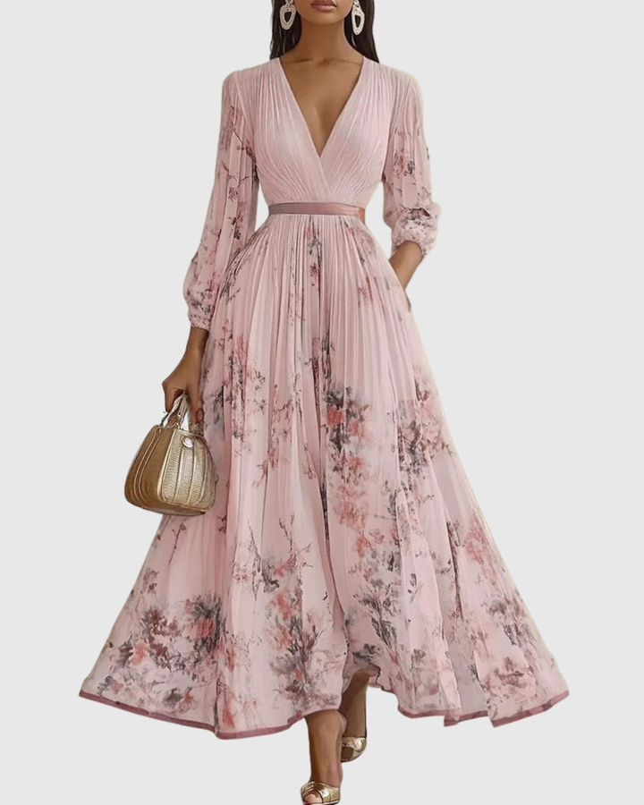 Isadora | Women’s Pleated Midi Dress featuring a Floral Art
