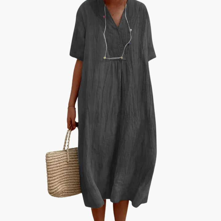 Talora | Women’s V-Neck Midi Dress in a Loose Everyday Build