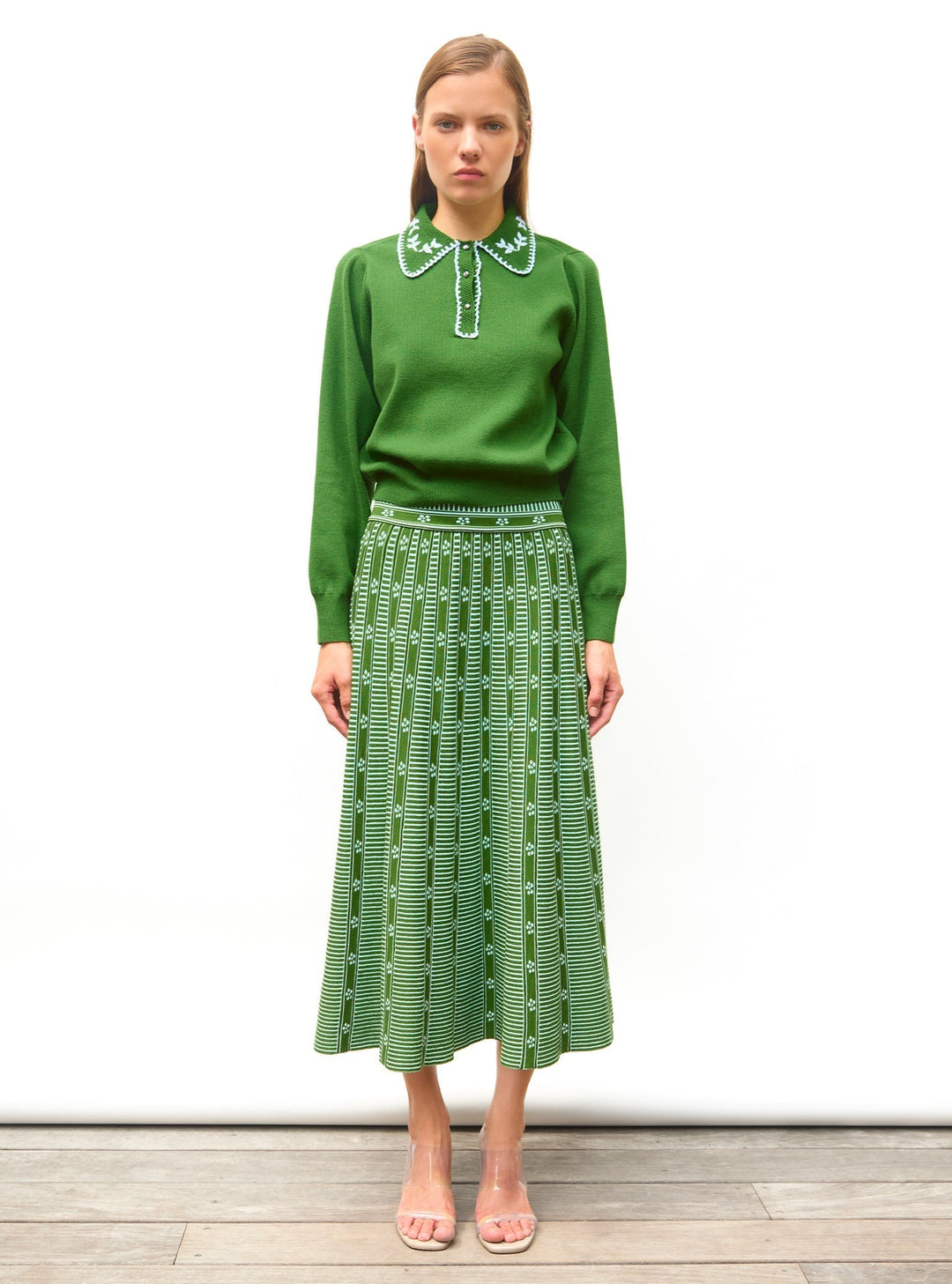 Sofia ™ - Green Floral Jacquard Skirt
