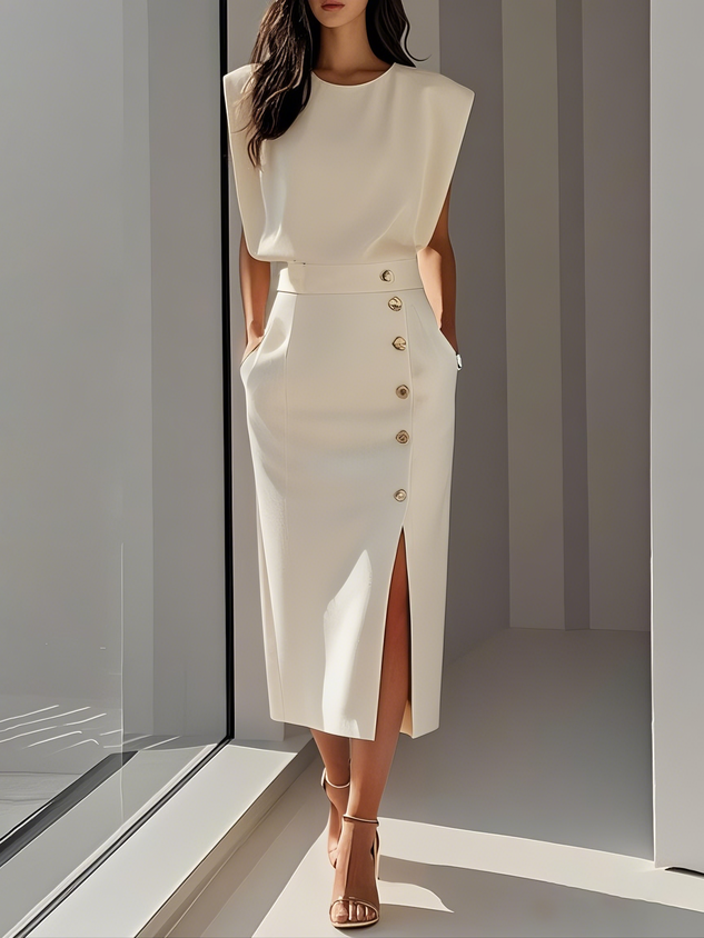 Alessia | Women’s Midi Dress featuring Side Button Accent