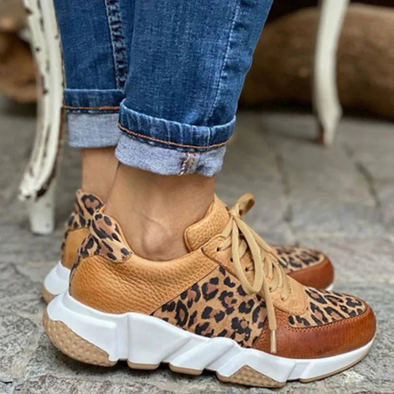 Vaylena | Women’s Lace-Up Trainers featuring Animal Print Panels