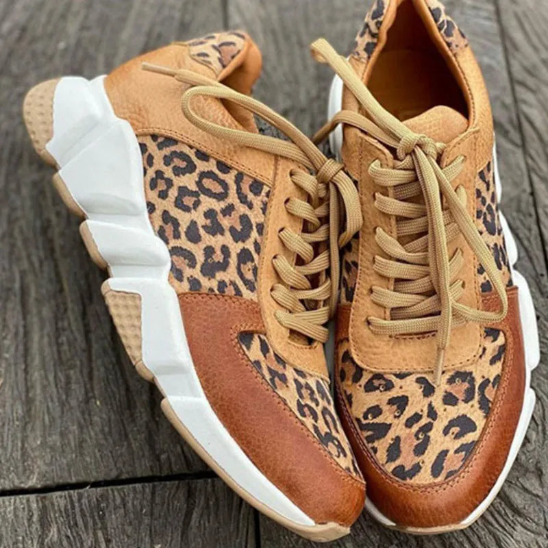 Vaylena | Women’s Lace-Up Trainers featuring Animal Print Panels