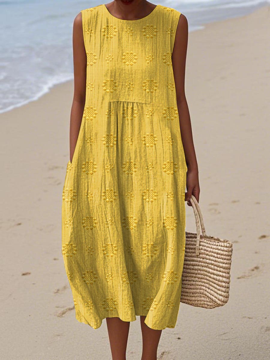 Pia™ - Elegant Sleeveless Cotton Dress with Pockets