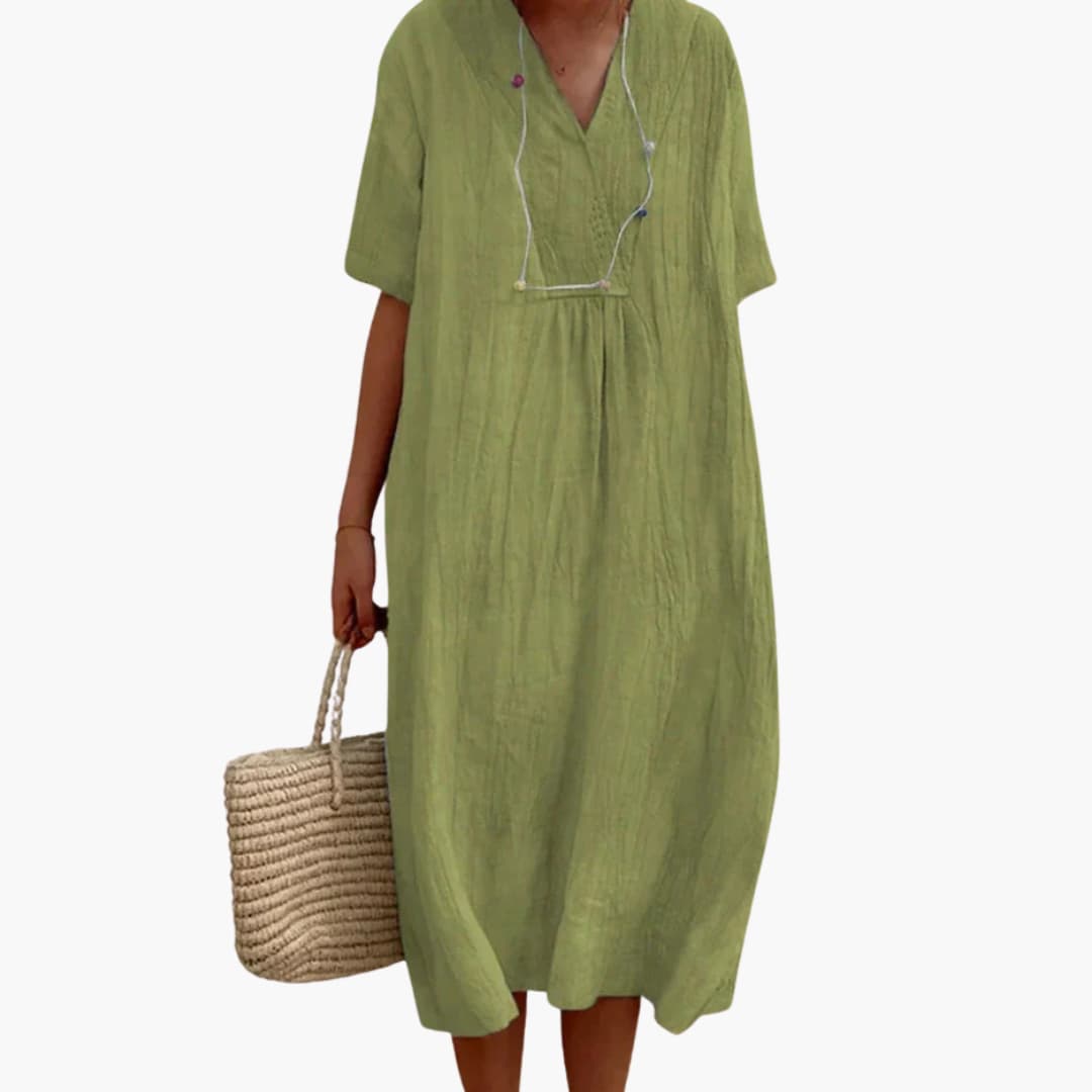 Talora | Women’s V-Neck Midi Dress in a Loose Everyday Build