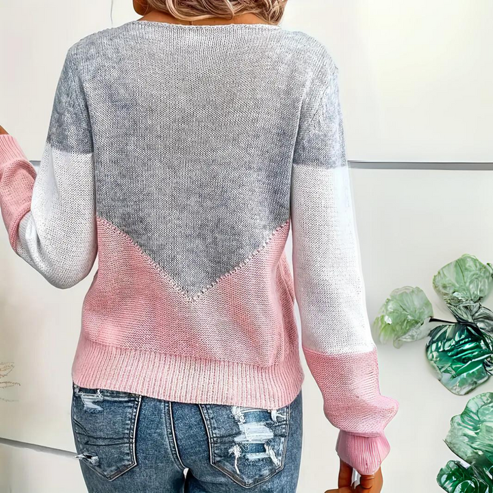 Tina - Pointelle Jumper with V-Shape Contrast Panels