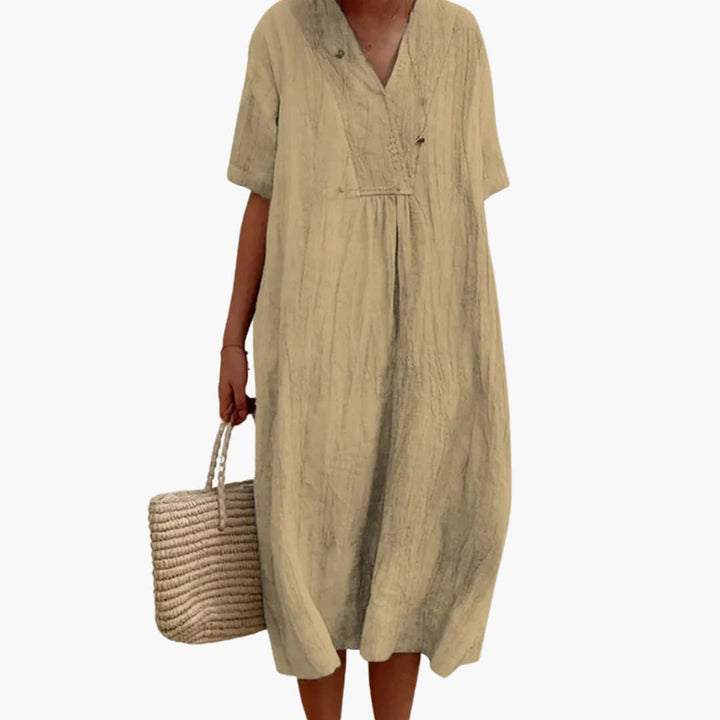 Talora | Women’s V-Neck Midi Dress in a Loose Everyday Build