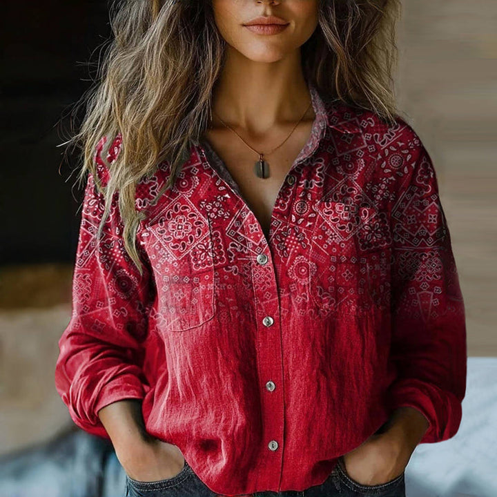 Marnie | Women’s Button-Up Blouse featuring a Paisley Visual accent