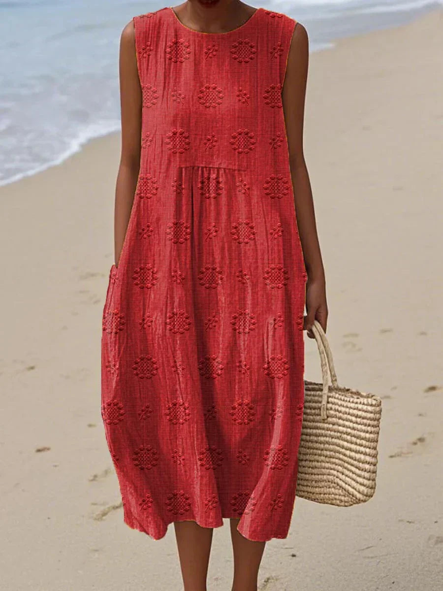 Pia™ - Elegant Sleeveless Cotton Dress with Pockets