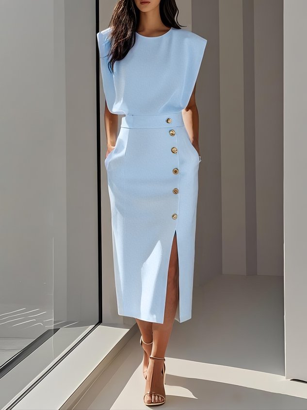 Alessia | Women’s Midi Dress featuring Side Button Accent