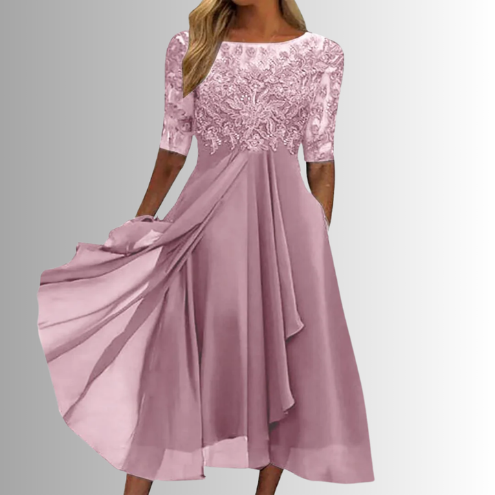 Elvira | Women’s Midi Dress featuring an Ornate Bodice