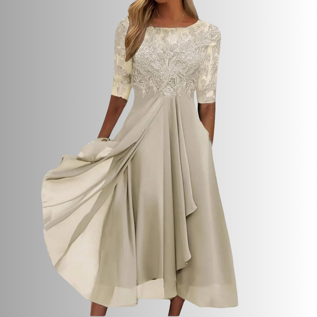 Elvira | Women’s Midi Dress featuring an Ornate Bodice