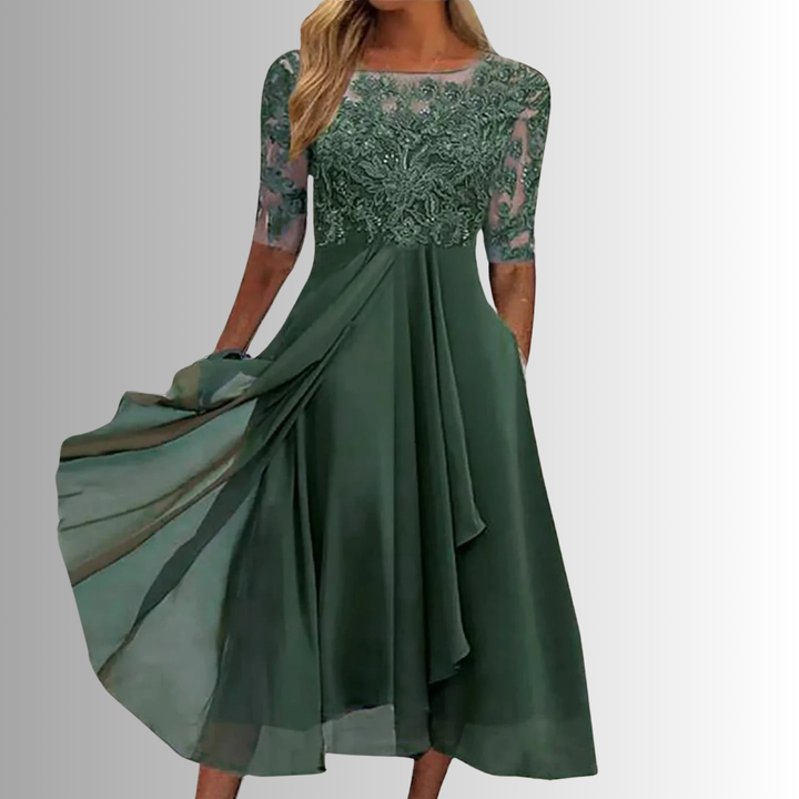 Elvira | Women’s Midi Dress featuring an Ornate Bodice