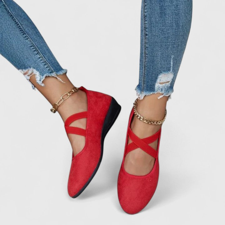 Eraphine | Women’s Mary Jane Flats with Cross Strap Composition