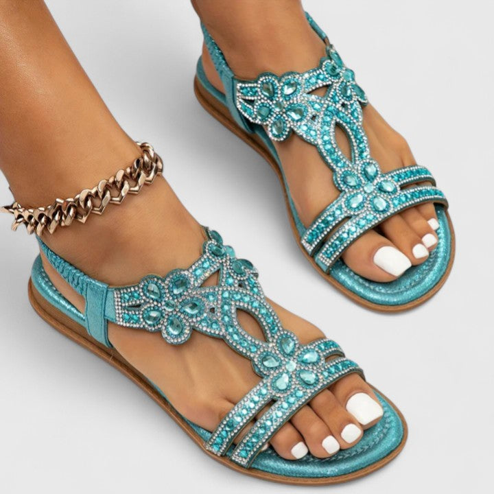 Azura | Women’s Embellished Flat Sandals for Holiday Summer