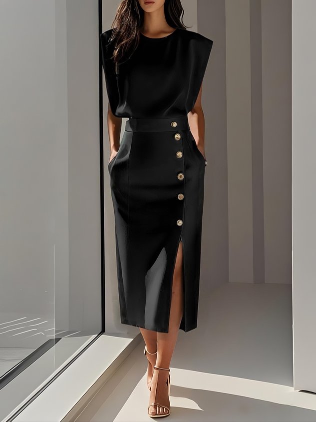 Alessia | Women’s Midi Dress featuring Side Button Accent