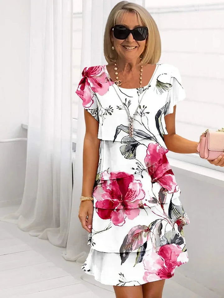 Briony | Women’s Floral Mini Dress in a Layered Shape