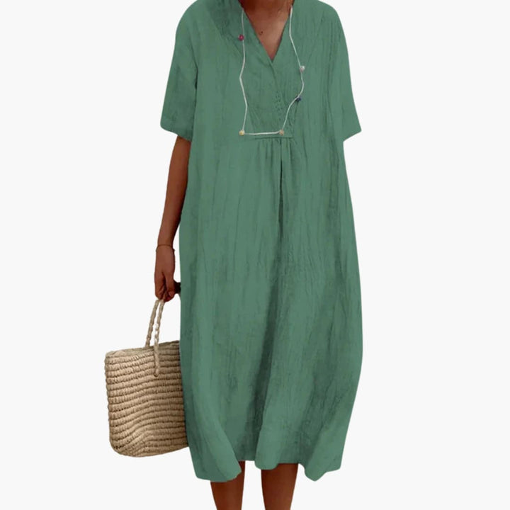 Talora | Women’s V-Neck Midi Dress in a Loose Everyday Build
