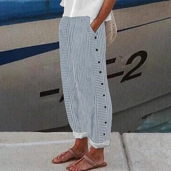 Sera™ - Striped Button-Accent Trousers