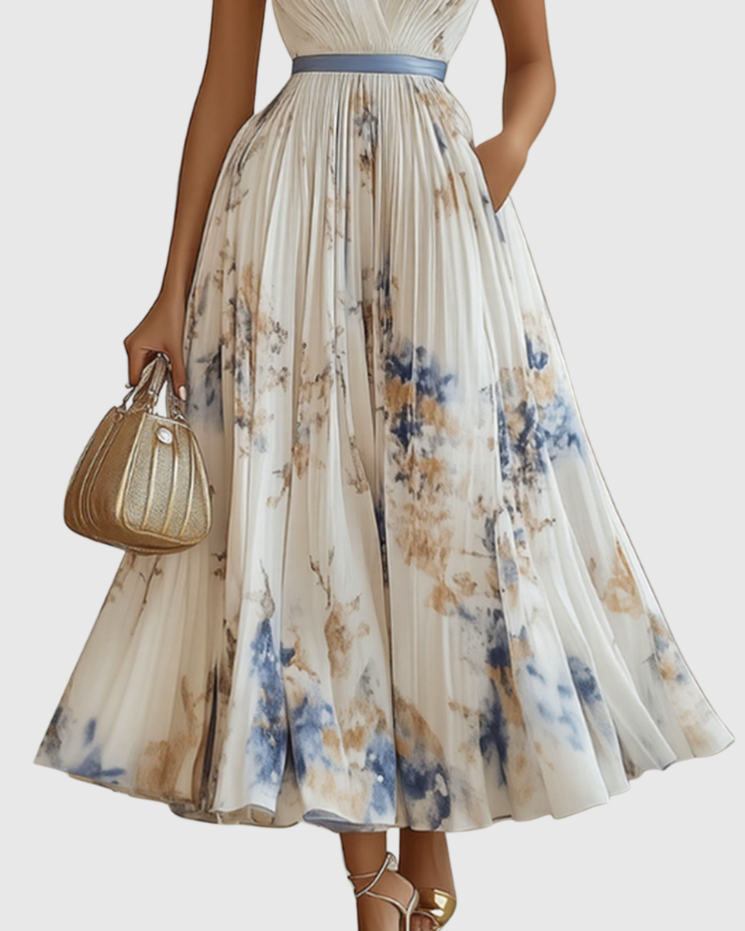 Isadora | Women’s Pleated Midi Dress featuring a Floral Art
