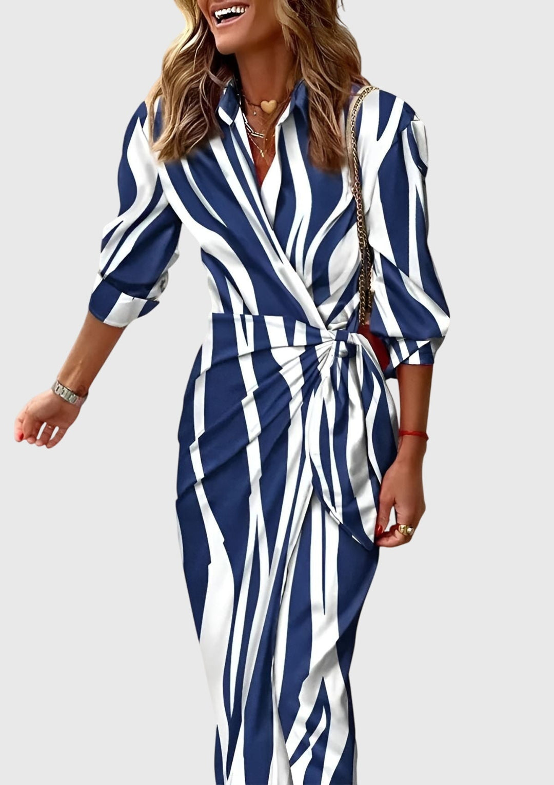 Elisendra | Women’s Printed Wrap Midi Dress featuring a Waist Tie