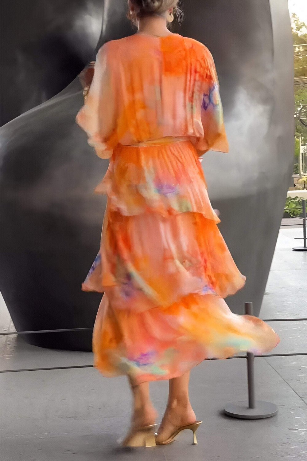 Celestara | Women’s Watercolour Midi Dress in a Tiered Wrap Style