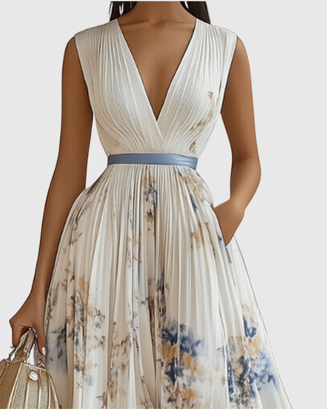 Isadora | Women’s Pleated Midi Dress featuring a Floral Art