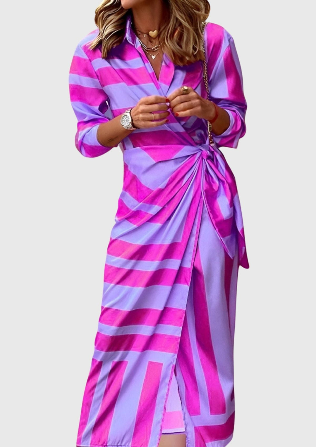 Elisendra | Women’s Printed Wrap Midi Dress featuring a Waist Tie