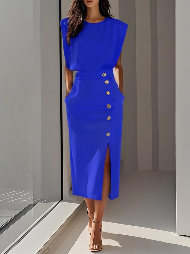 Alessia | Women’s Midi Dress featuring Side Button Accent