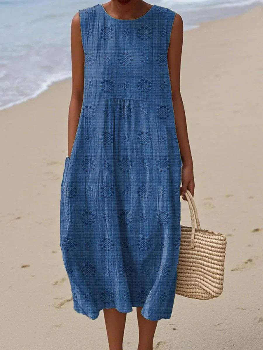 Pia™ - Elegant Sleeveless Cotton Dress with Pockets