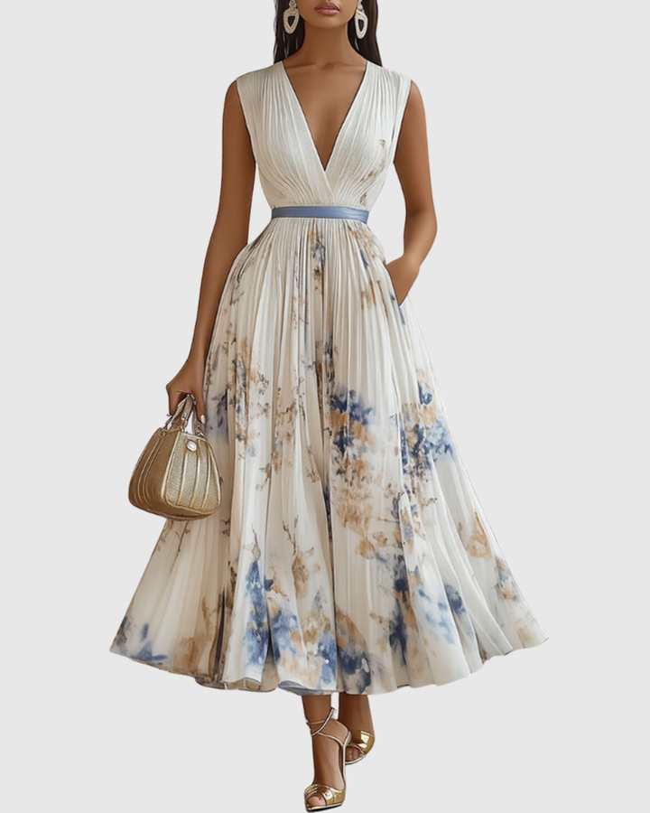 Isadora | Women’s Pleated Midi Dress featuring a Floral Art