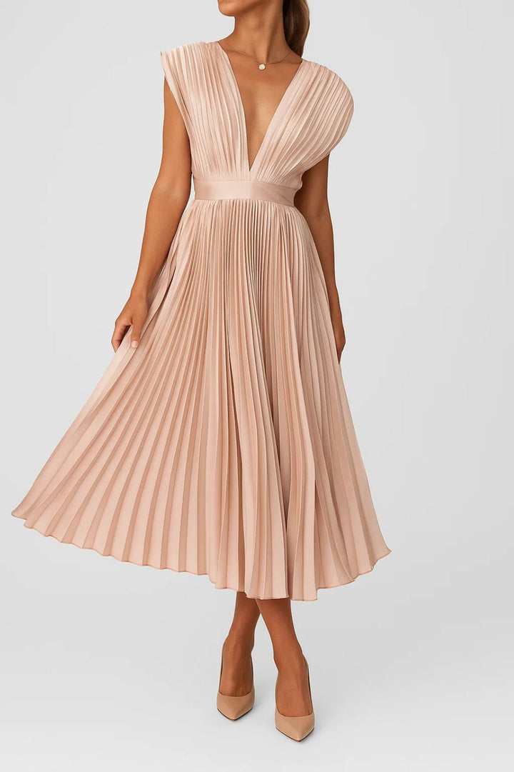 Amelina | Women’s Pleated Midi Dress designed for Elegant Events