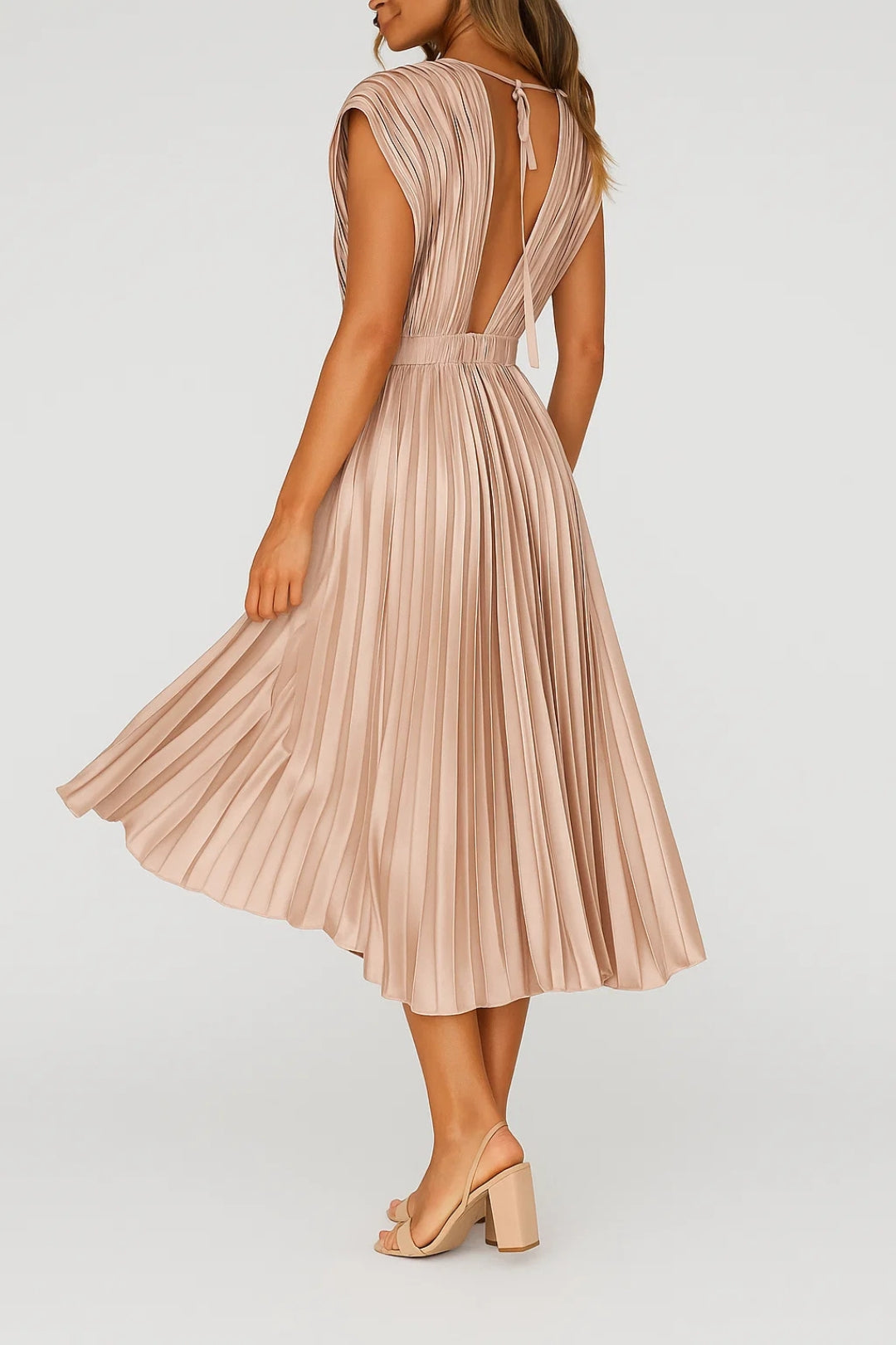 Amelina | Women’s Pleated Midi Dress designed for Elegant Events