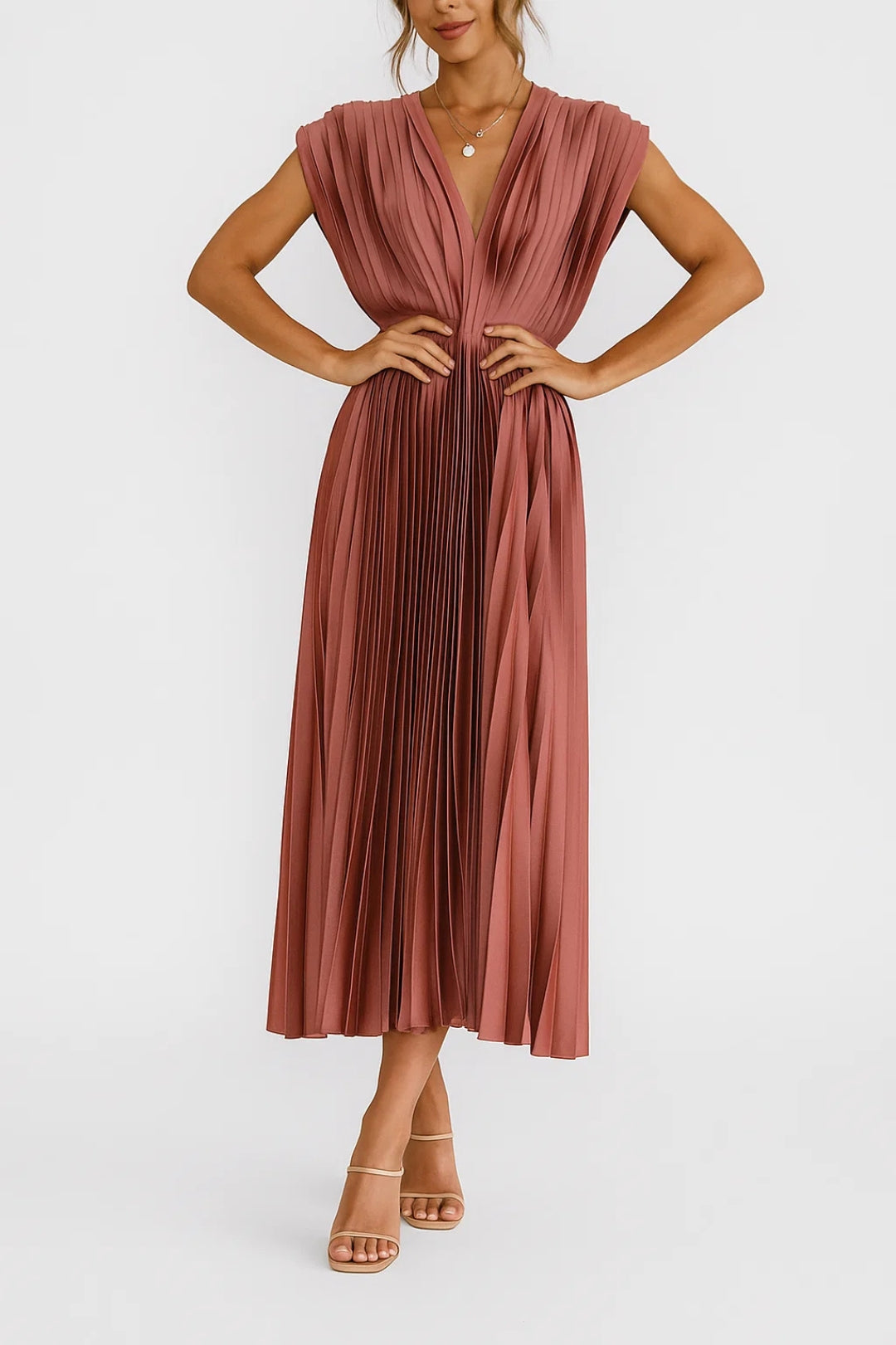 Amelina | Women’s Pleated Midi Dress designed for Elegant Events