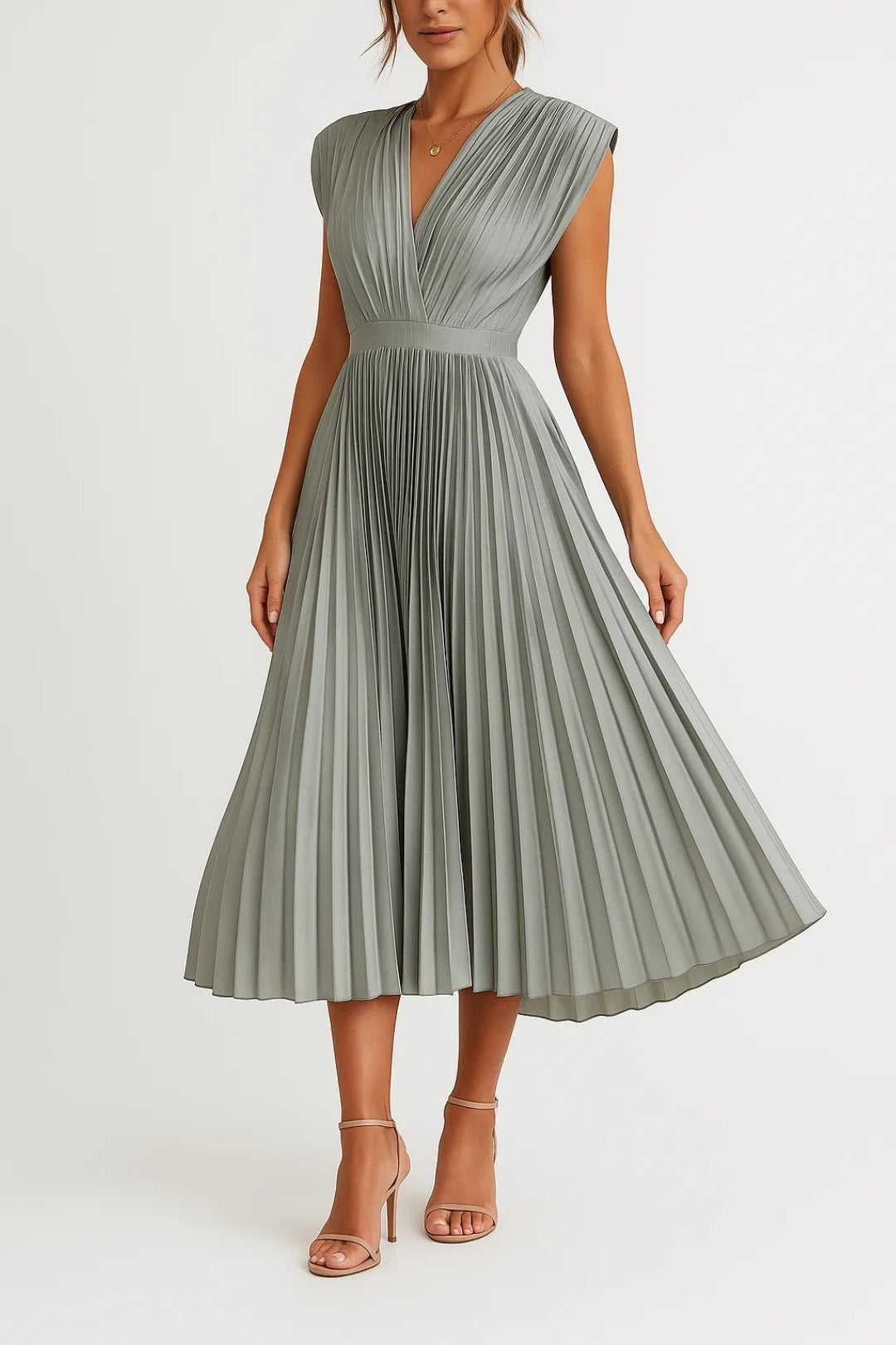 Amelina | Women’s Pleated Midi Dress designed for Elegant Events