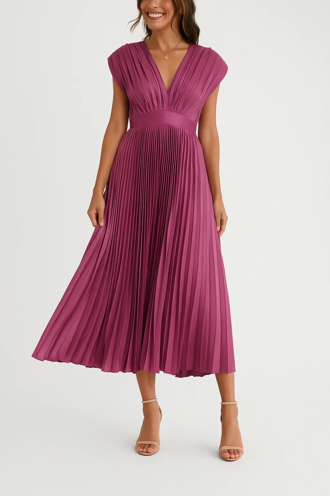 Amelina | Women’s Pleated Midi Dress designed for Elegant Events