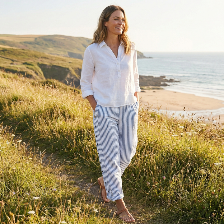 Averin | Women’s Casual Striped Trousers with Button Trim