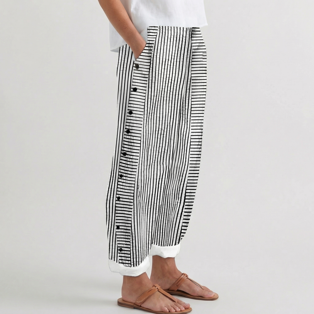 Averin | Women’s Casual Striped Trousers with Button Trim