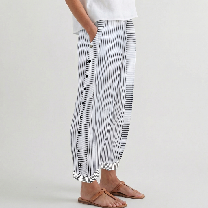 Averin | Women’s Casual Striped Trousers with Button Trim