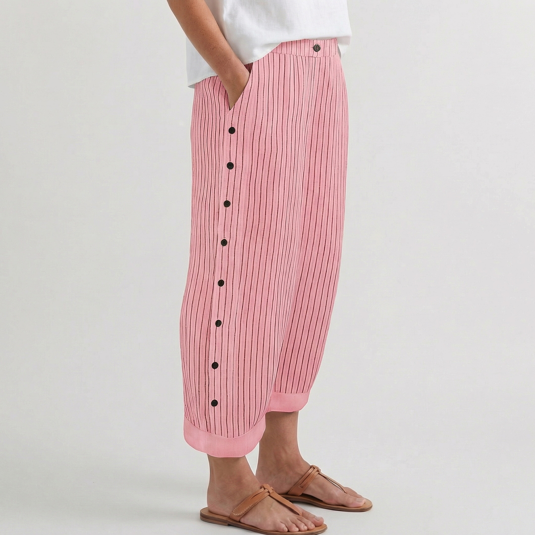 Averin | Women’s Casual Striped Trousers with Button Trim