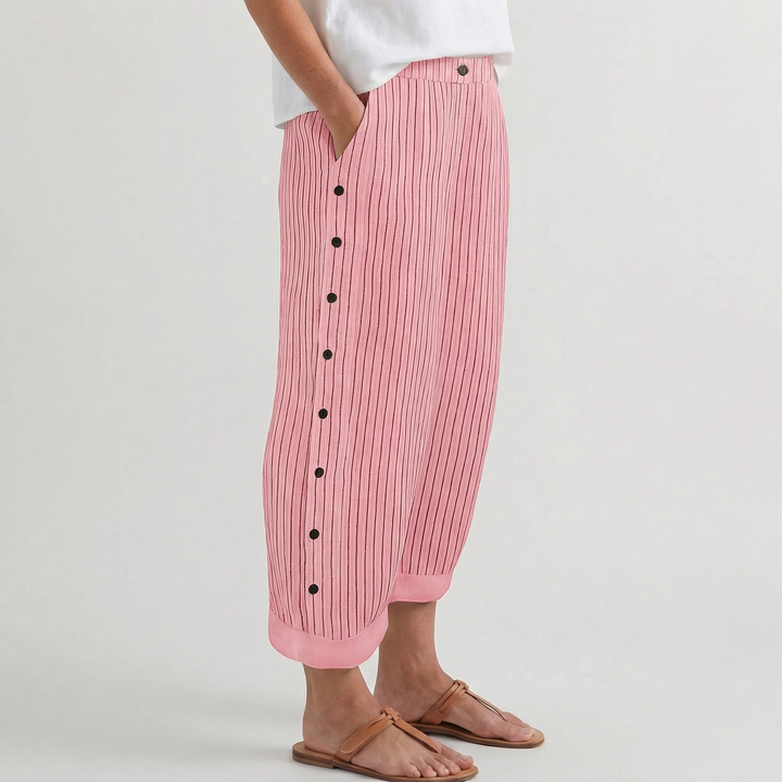 Averin | Women’s Casual Striped Trousers with Button Trim