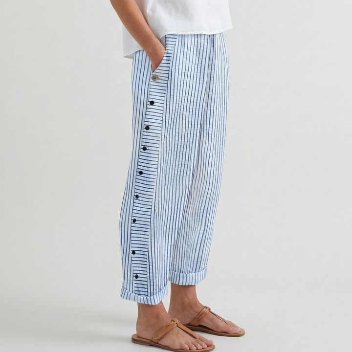 Averin | Women’s Casual Striped Trousers with Button Trim