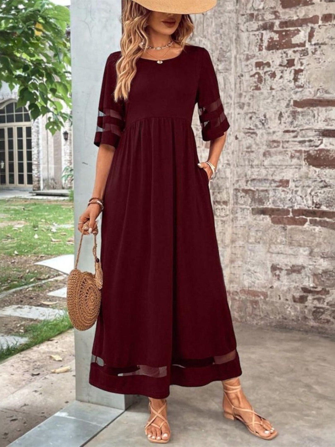Odette | Women’s Maxi Dress with Sheer Panel Design Point