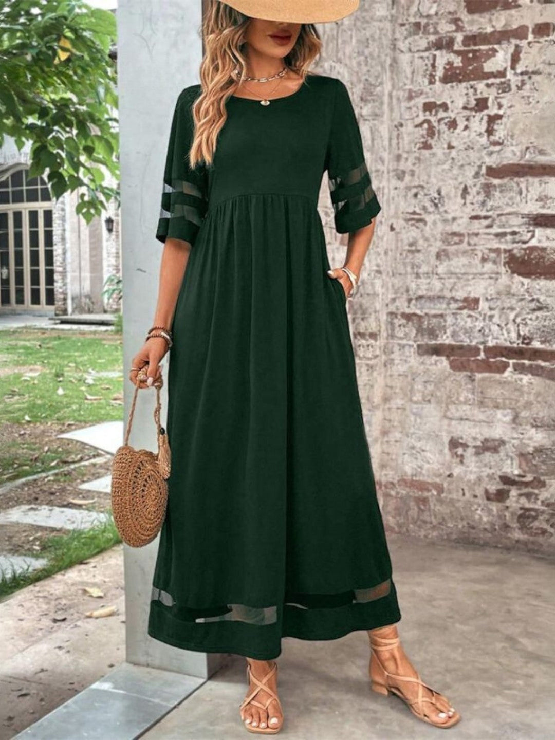 Odette | Women’s Maxi Dress with Sheer Panel Design Point