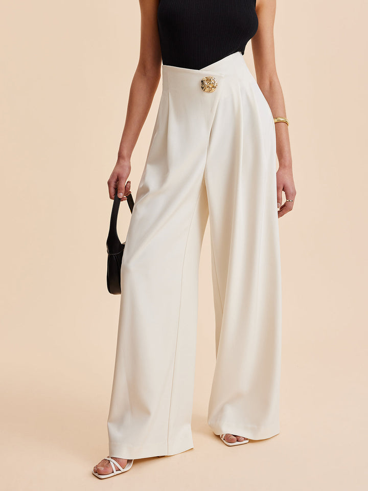 Embellished High-Waist Wide-Leg Trousers